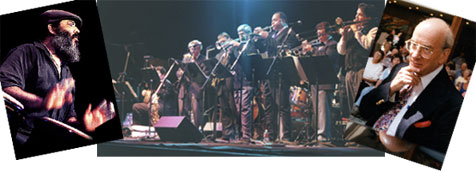 Poncho Sanchez, Dick Hyman's jazz band at Cuthbert Amphitheater August 2000; Dick Hyman.